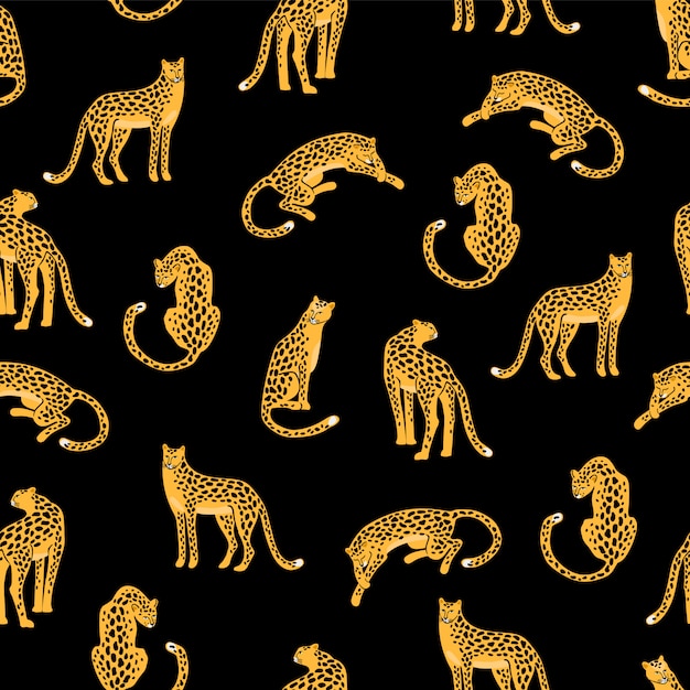 Seamless pattern with leopards.