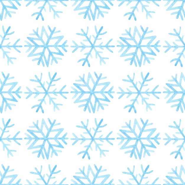 Seamless pattern with light blue snowflakes on a white background Christmas watercolor illustration with snowflakes  Print for wrapping paper cards banners posters web fabrics invitations