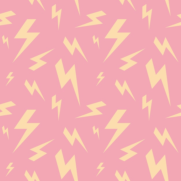 Seamless pattern with lightning on a pink background in a flat style