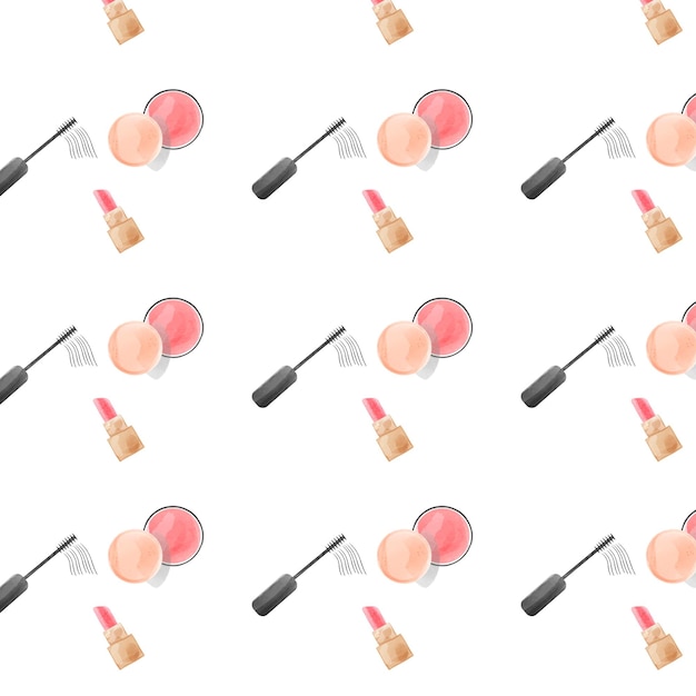 Seamless pattern with lipsticks and a brush.