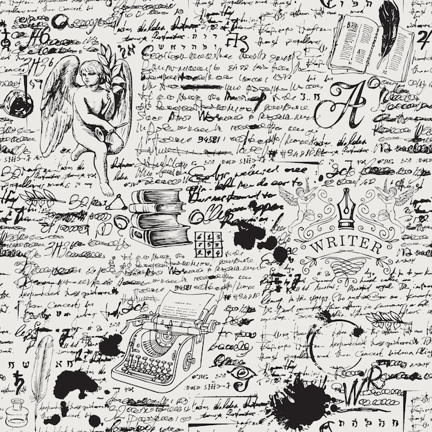 seamless pattern with literary illustrations