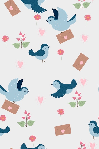 Seamless pattern with little birds.