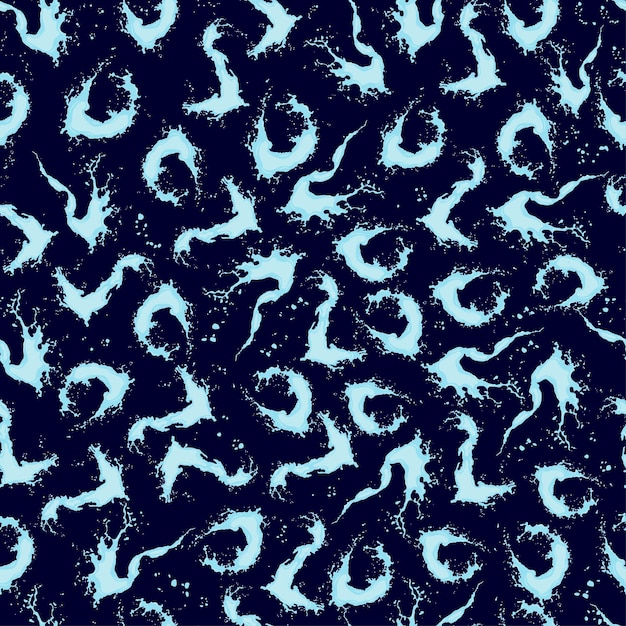 Seamless pattern with long and round splashes and splashes of water on a dark blue background