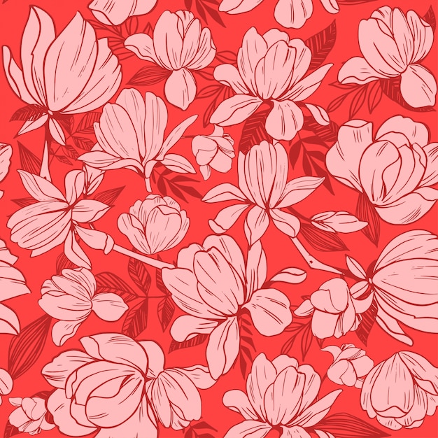 Seamless pattern with magnolia flowers.