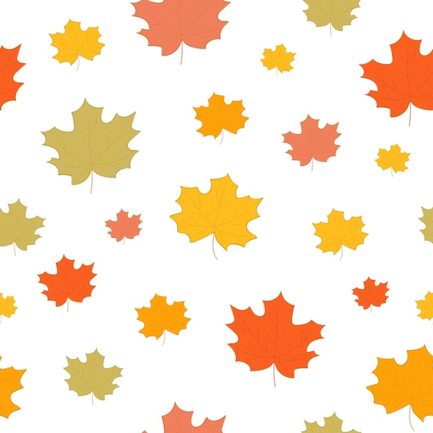 Seamless pattern with maple leaves with watercolor stroke, autumn leaves, leaf fall, maple