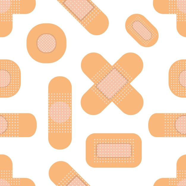 Vector seamless pattern with medical plasters medical patch pattern flat vector illustration