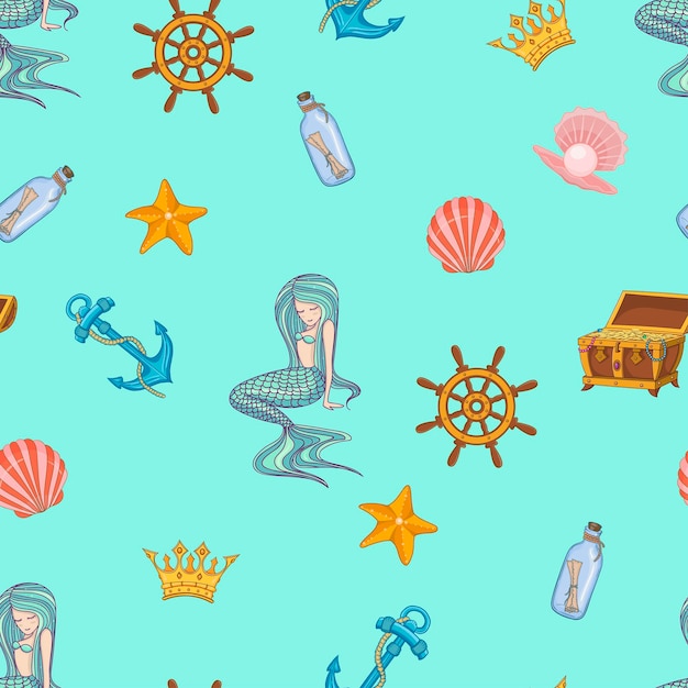 Seamless pattern with mermaid under the sea vector illustration eps