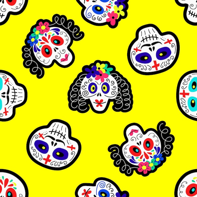 Seamless pattern with Mexican sugar skulls