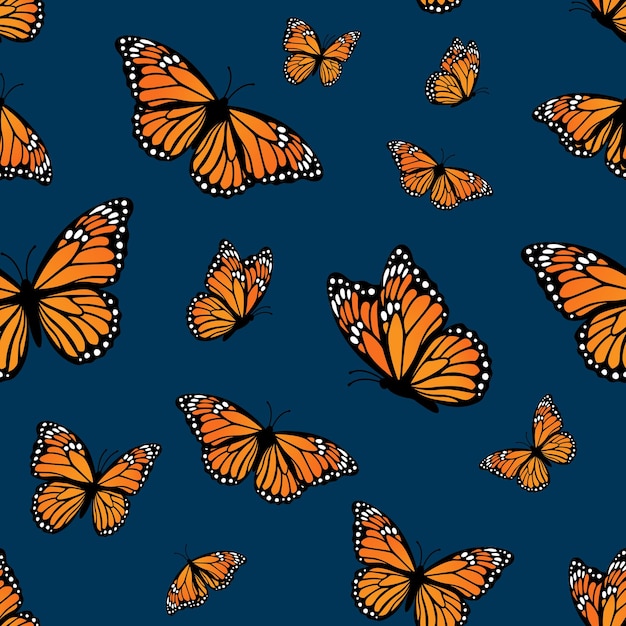 Seamless pattern with Monarch butterflies vector illustration