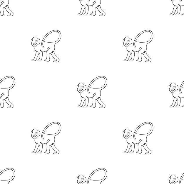 Seamless pattern with monkeys illustration in line art style on white background