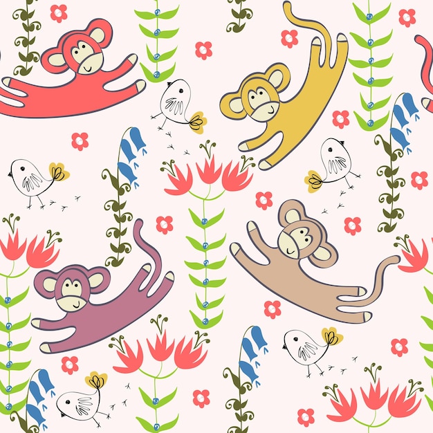 Seamless pattern with monkeys