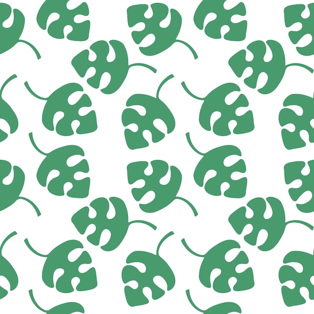 Vector seamless pattern with monstera leaves on white background