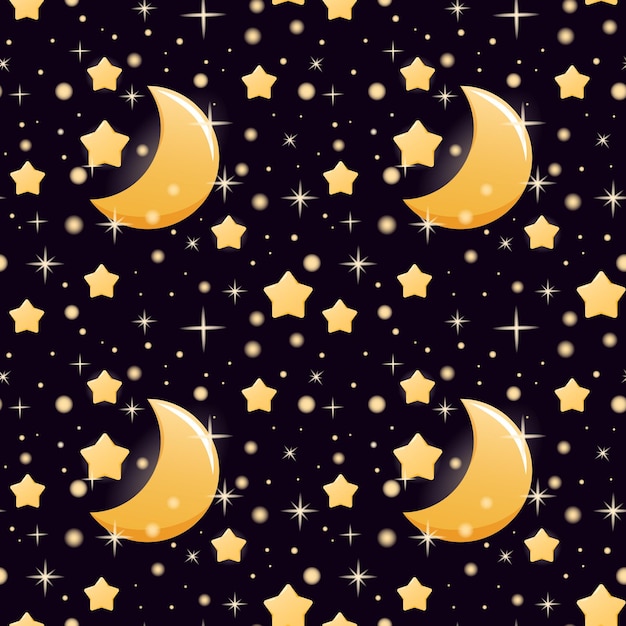 Seamless pattern with moon and plump stars in cartoon style for kids