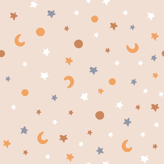 Seamless pattern with moon stars and sun For printing children's textiles fabrics designs decor gift wrap Isolated on background