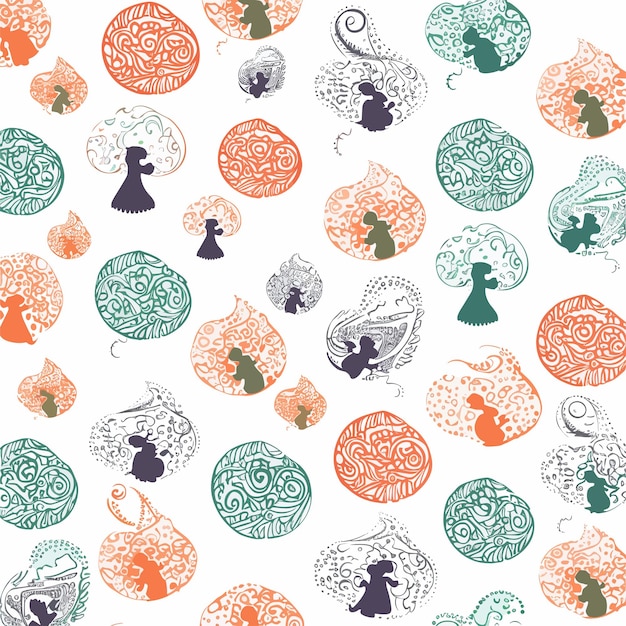 A seamless pattern with a mouse and a woman.