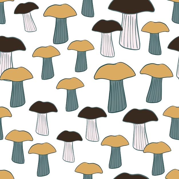 Seamless pattern with mushrooms Background of forest autumn vegetable in doodle style Repeated design texture for printing fabric wrapping wallpaper tissue Vector illustration