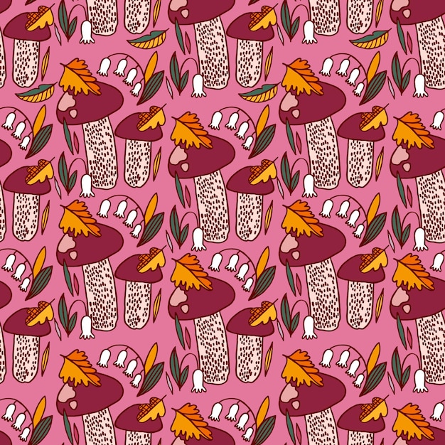 Seamless pattern with mushrooms