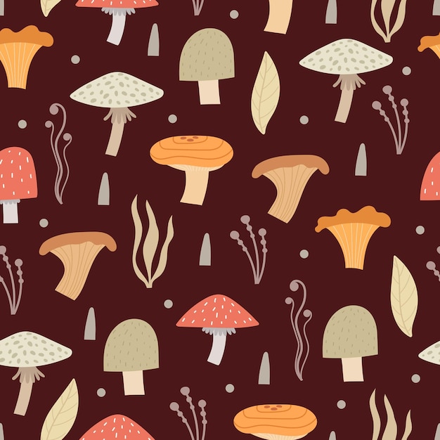 Seamless pattern with mushrooms