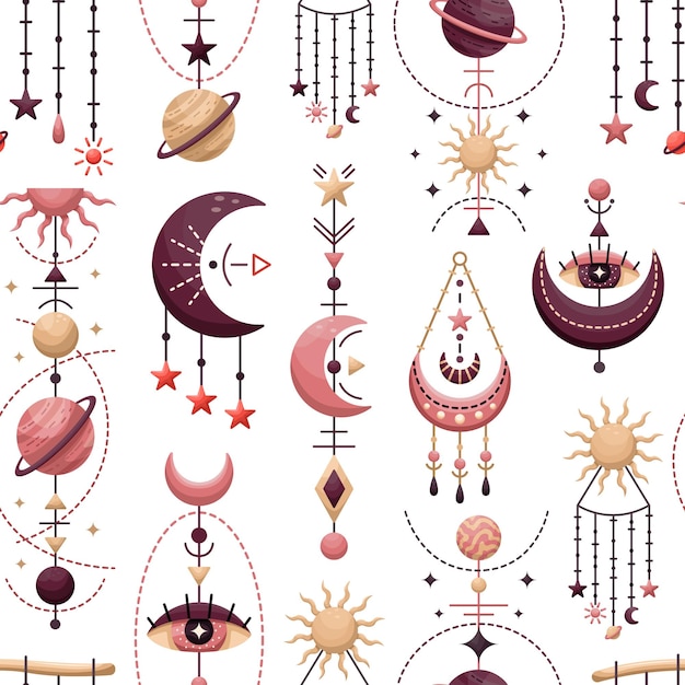 seamless pattern with mystical astrological elements