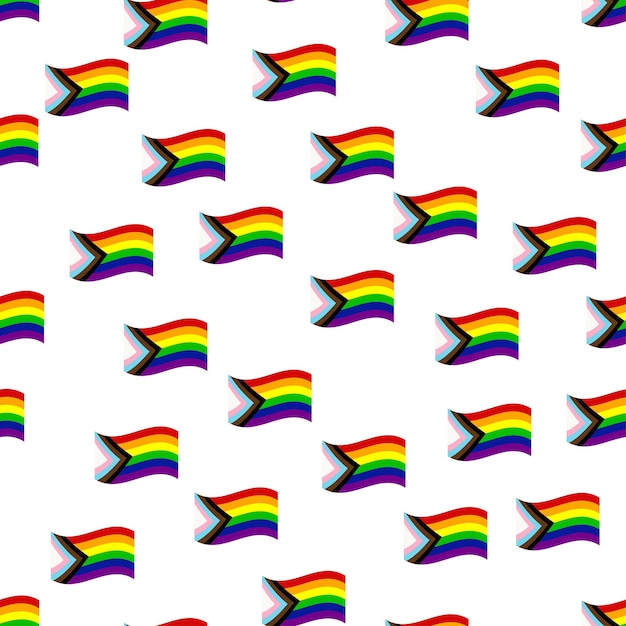 Vector seamless pattern with new lgbt flag hearts text flower and flag gay pride pride month love lgbtq