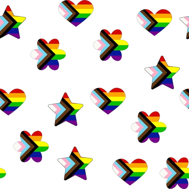 Seamless pattern with new lgbt flag hearts text flower and flag Gay pride Pride Month Love lgbtq