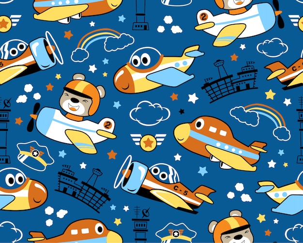 seamless pattern with nice planes cartoon