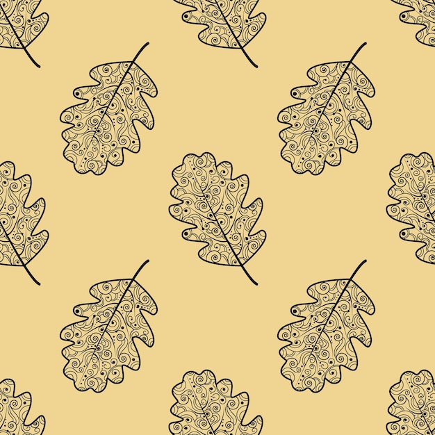 Seamless pattern with oak leaves. Oak leaves with a beautiful ornament. Vector isolated background