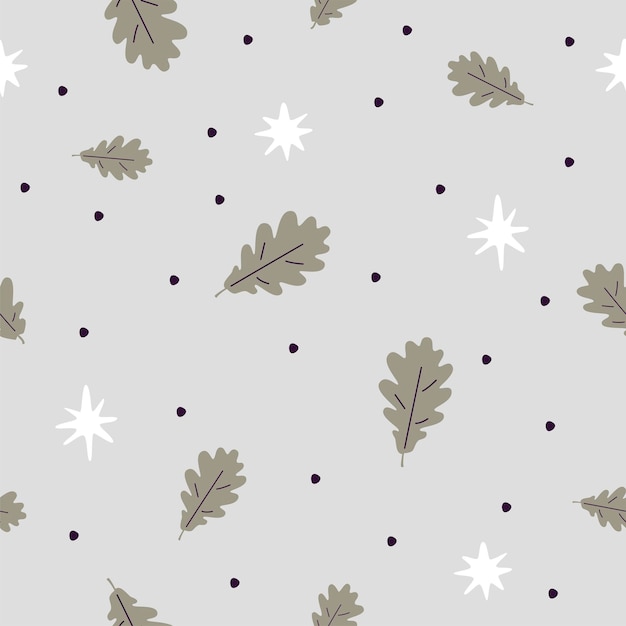 Seamless pattern with oak leaves and stars