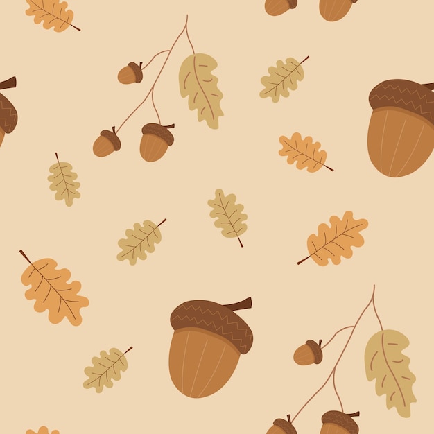 Seamless pattern with oaks and acorn leaves and branches Wallpaper postcard poster template design vector