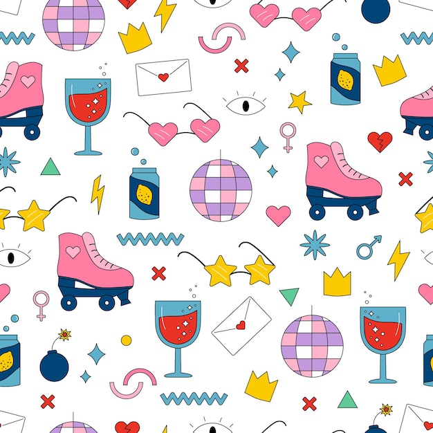 Seamless pattern with objects for disco party