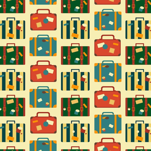 Seamless Pattern With Old Retro Suitcases Vector Illustration In Flat Style