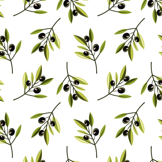 Seamless pattern with olive branches on white Background for olive oil natural cosmetics wrapping