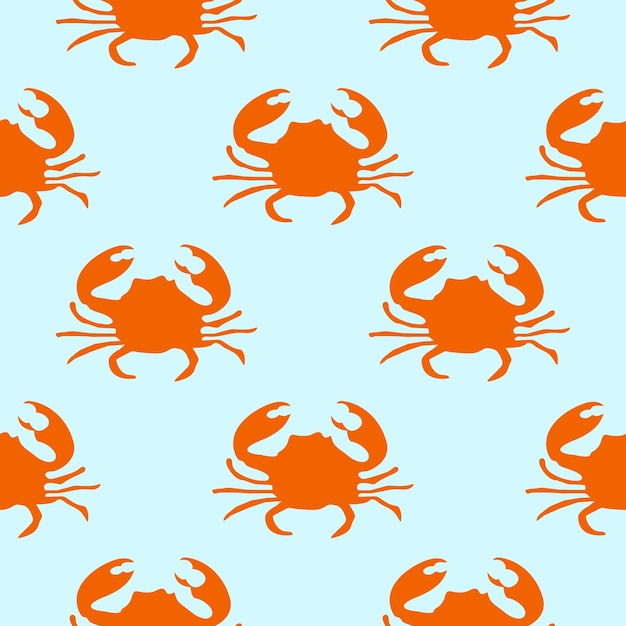 Seamless pattern with orange crab illustration on blue background