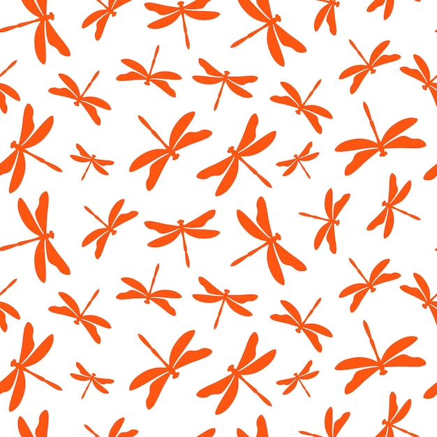 Seamless pattern with orange dragonfly