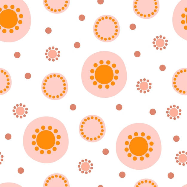 Seamless pattern with orange and pink abstract circles in pastel colors Minimalistic illustration in flat style for fabric wallpaper and textiles Vector