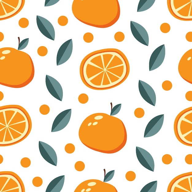 Seamless pattern with oranges and leaves