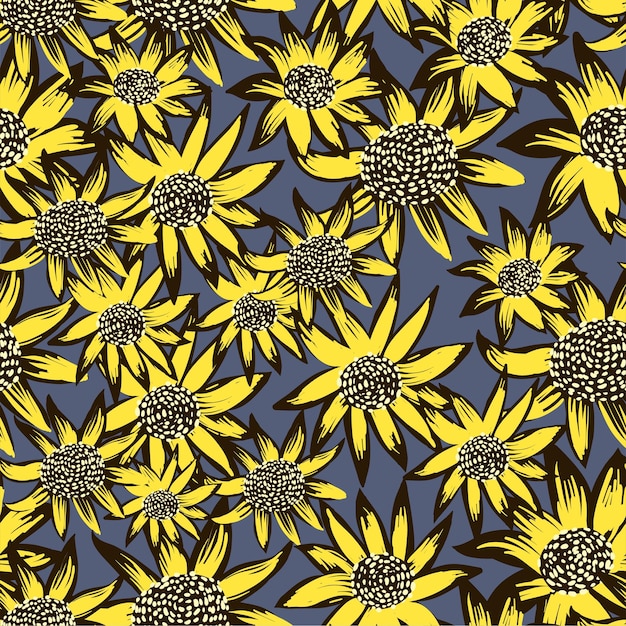 Vector seamless pattern with original elegance sunflowers