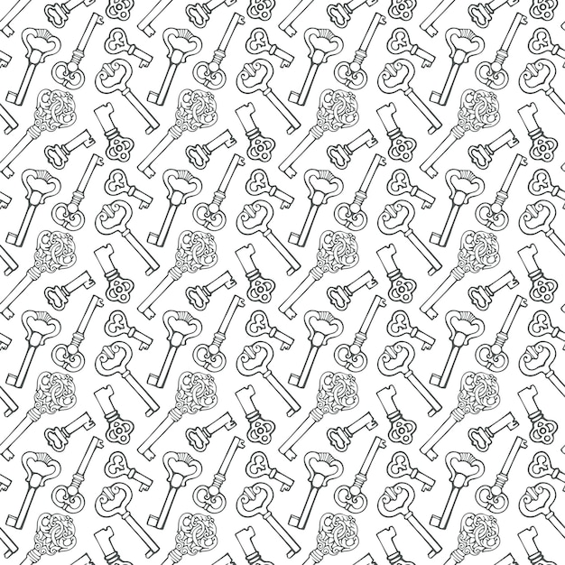 Seamless pattern with outline vintage keys