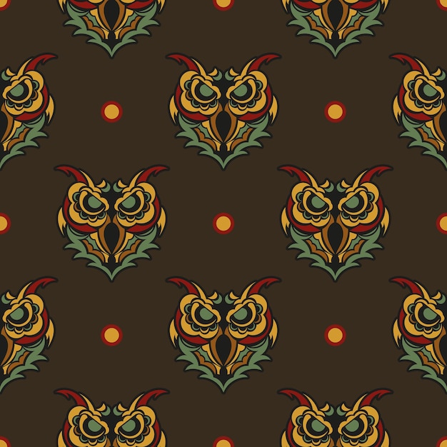 Seamless pattern with owls in the colors of the baroque style Good for backgrounds prints apparel and textiles Vector illustration