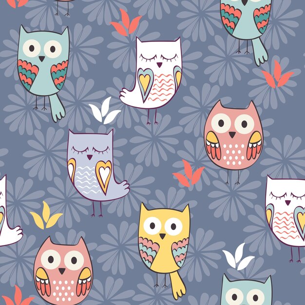 Vector seamless pattern with owls