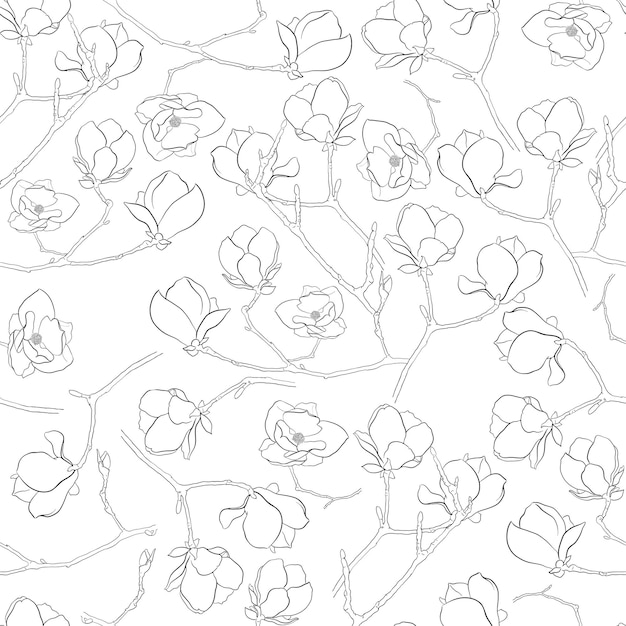 Seamless Pattern With Painted Magnolia