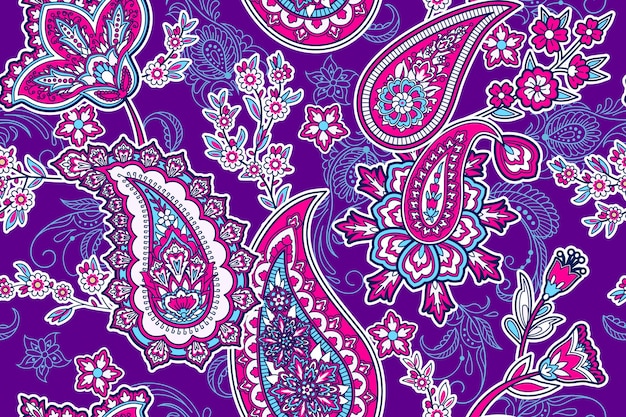 Seamless pattern with paisley and flowers