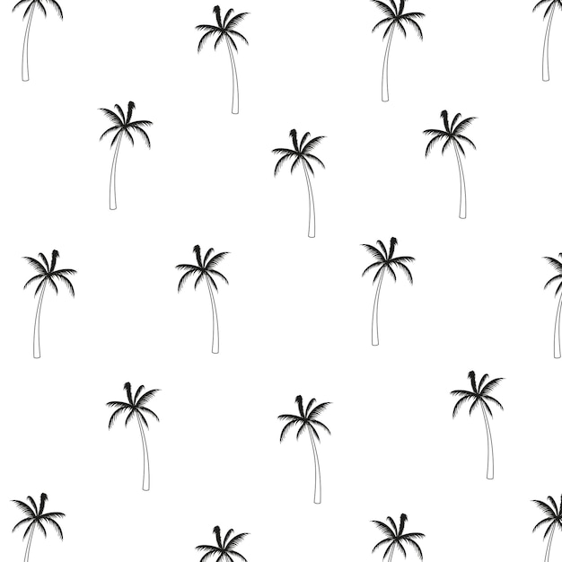 Seamless pattern with palm trees Black and white background in doodle style