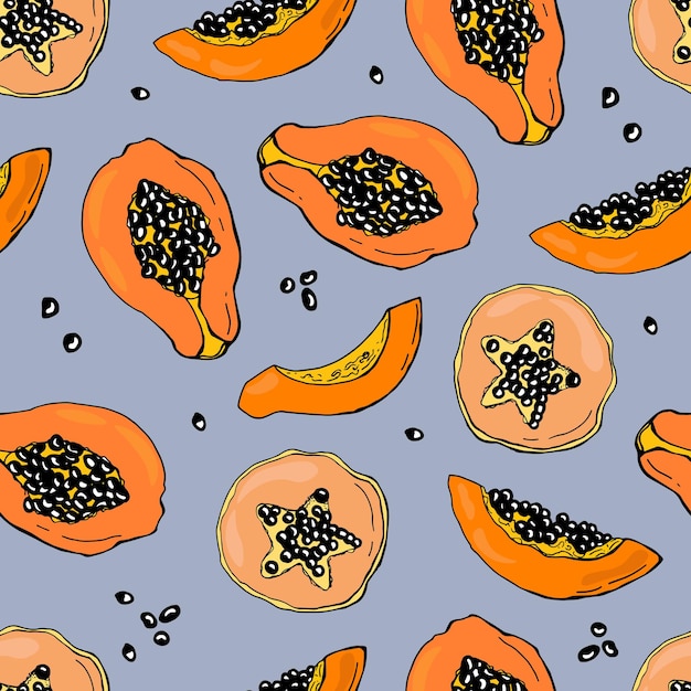 Seamless pattern with papaya fruit. Design for fabric, textile, wallpaper, packaging.