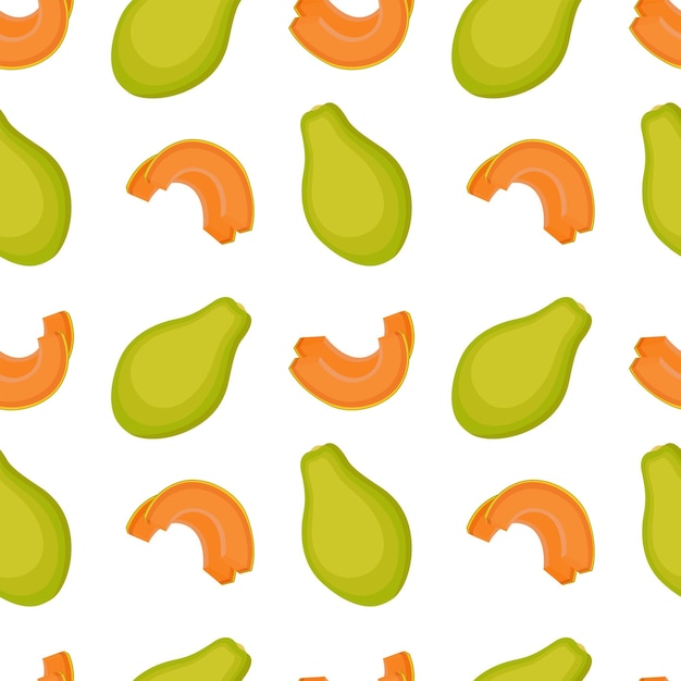 Seamless pattern with papaya whole fruits and slices vector illustration