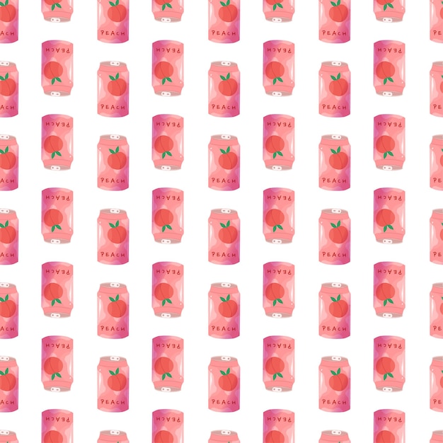 Seamless pattern with peach flavor Cute delicious drinkJapanese Kawaii style