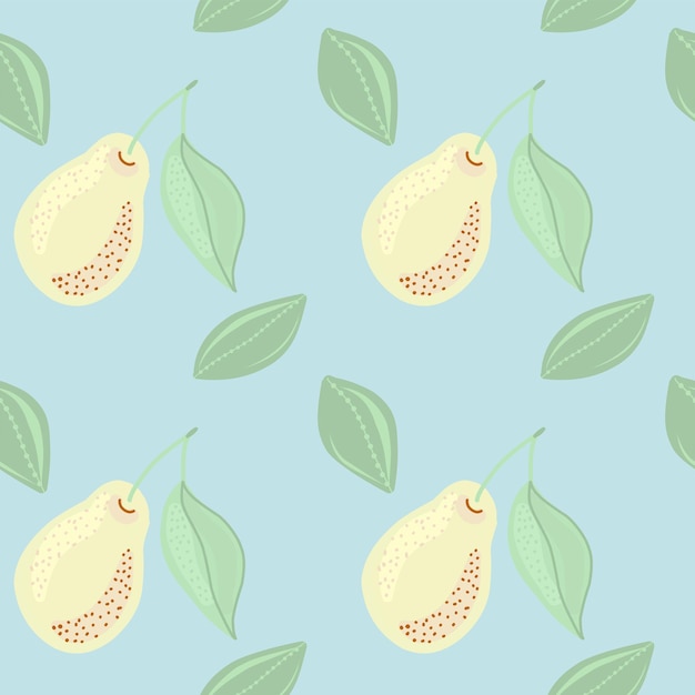 Seamless pattern with pear fruits and leaves for kids