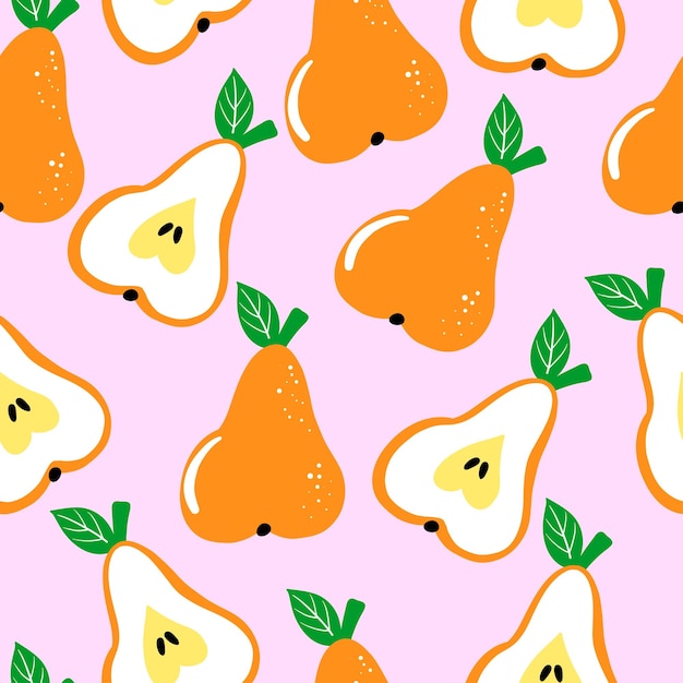 Seamless pattern with pear on pink background