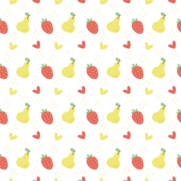 Seamless pattern with pear and strawberry on white 