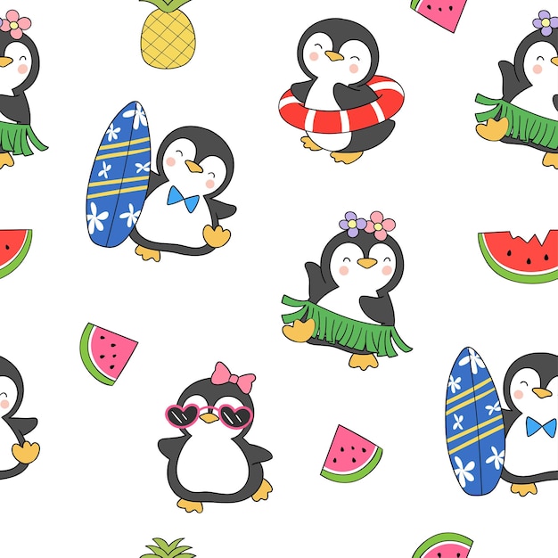 seamless pattern with penguins for summer